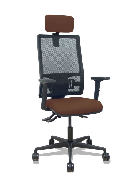 Silla Bormate asincro malla negra asiento bali marrón oscuro brazos 2D ruedas 65mm cabecero regulable