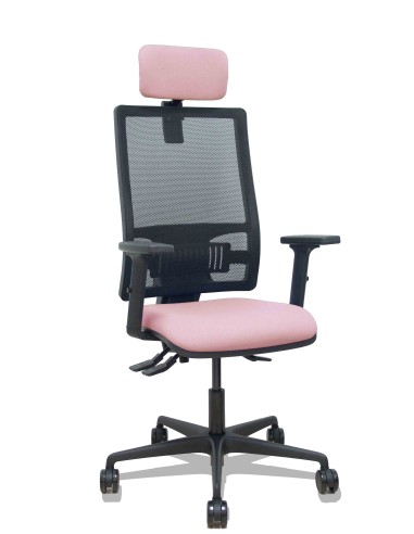 Silla Bormate asincro malla negra asiento bali rosa brazos 2D ruedas 65mm cabecero regulable