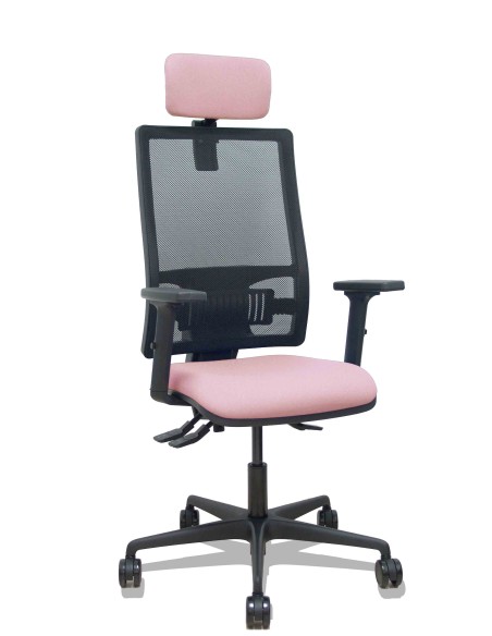 Silla Bormate asincro malla negra asiento bali rosa brazos 2D ruedas 65mm cabecero regulable