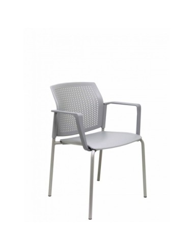 Pack 4 sillas Sege PVC gris, chasis gris con brazos