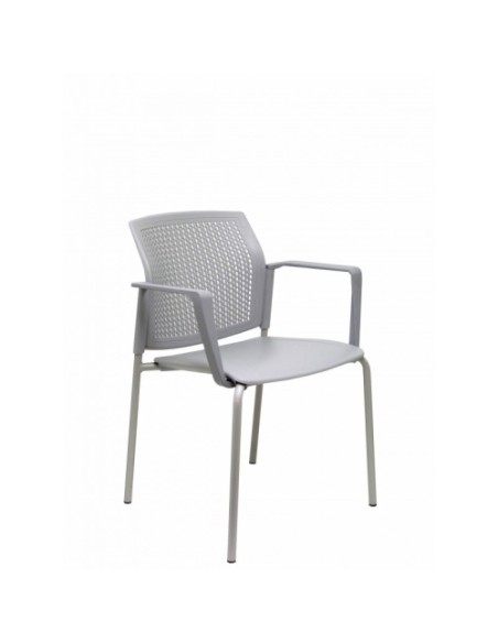Pack 4 sillas Sege PVC gris, chasis gris con brazos
