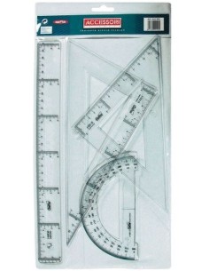 Conjunto dibujo escolar transparente Safta regla 30 cm escuadra y cartabon 25 cm semicirculo 15 cm