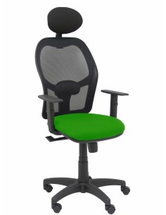 Silla Alocén malla negra asiento bali verde brazos regulables cabecero fijo