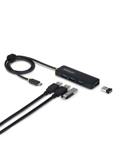 Hub USB-C de 4 Puertos A - 5 Gbps - Ladrón USB Alimentado por el Bus - Concentrador Tipo C a 4 Puertos A - Plástico PCR - Cable 