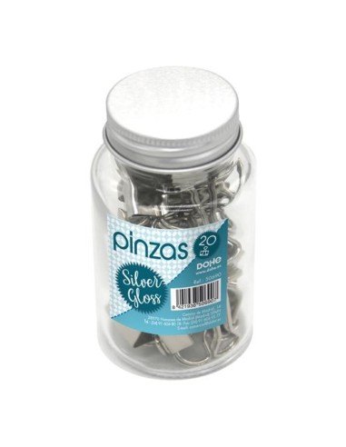 Pinzas metálicas Silver Gloss 19mm Bote de Cristal con Tapa 20 unidades