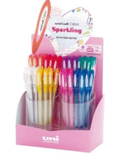 EXP 48 BOLIGRAFOS UNI BALL SIGNO SPARKLING PURPURINA