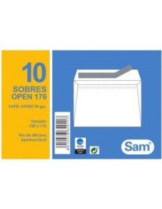 PAQ 10 SOBRE BLANCO OPEN 176 110X176MM AUTOADHESIVO SAM