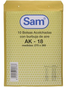Paq 10 bolsa kraft acolchadas ak 18 270x360mm autoadhesivo sam