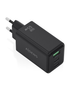 Cargador GaN 65W, 2xUSB-C PD3.0 QC4.0, 1xUSB-A QC3.0, Negro