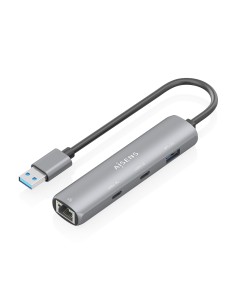USB3.0 Dock USB-A A Ethernet Gigabit + Hub 2xUSB-C+1xUSB-A, Gris, 15cm