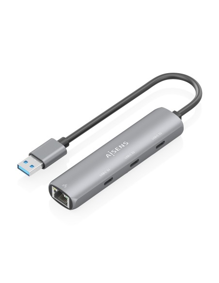 USB3.0 Dock USB-A A Ethernet Gigabit + Hub 3xUSB-C, Gris, 15cm