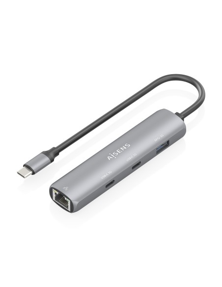 Dock USB-C A Ethernet Gigabit + Hub 2xUSB-C+1xUSB-A, Gris, 15cm
