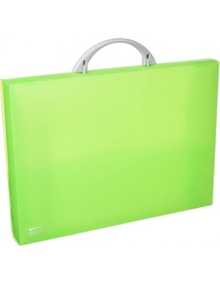 Maletin portadocumentos polipropileno verde claro 345x245x40 mm con asa abatible y broche