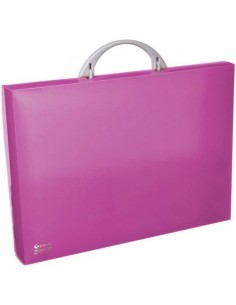 Maletin portadocumentos polipropileno fucsia 345x245x40 mm con asa abatible y broche