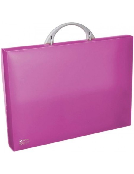 Maletin portadocumentos polipropileno fucsia 345x245x40 mm con asa abatible y broche