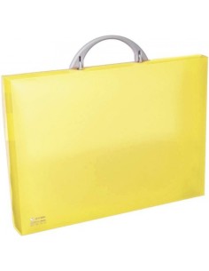 Maletin portadocumentos polipropileno amarillo 345x245x40 mm con asa abatible y broche