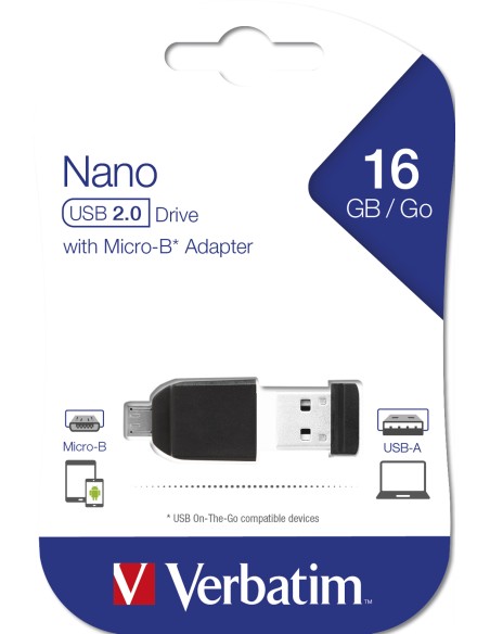 Nano - Unidad USB de 16 GB con adaptador Micro USB - Negro