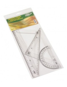 Estuche dibujo escolar transparente regla 30 cm escuadra y cartabon 30 cm semicirculo 15 cm