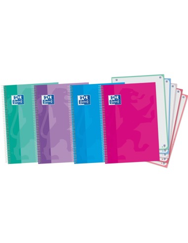 Paq 5 cuaderno espiral europeanbook5 a4 120h 90g cuadricula 5x5 mm microperforado colores tendencia