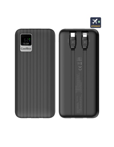 POWERBANK DP10 10000MAH LCD+CABLES INTEGRADOS USB-C+LIGHTING NEGRO CARGA RAPIDA