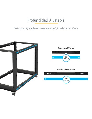 Rack 25U Móvil de Marco Abierto de 4 Columnas para Servidores - Rack de Cuatro Columnas 19 Pulgadas para Equipo de Red e Inform
