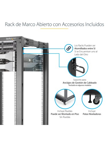 Rack 25U Móvil de Marco Abierto de 4 Columnas para Servidores - Rack de Cuatro Columnas 19 Pulgadas para Equipo de Red e Inform