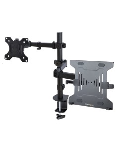 Brazo Soporte Ajustable para Monitor con Bandeja VESA para un Ordenador Portátil de 4,5kg y una Pantalla de hasta 32" (8kg), Neg