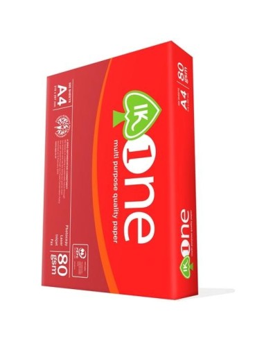 IK ONE Papel A4 80 gr - 1 Caja de 5 Paquetes - (Más de 7 cajas se paletiza, servicio puerta bajo, no se despaletiza ni se sube a