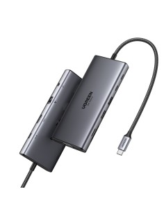 11-in-1 USB-C Hub to 3x USB-C/2x USB-A/HDMI/VGA/RJ45/SD/TF/3.5mm - Gray Acoplamiento Base Gris