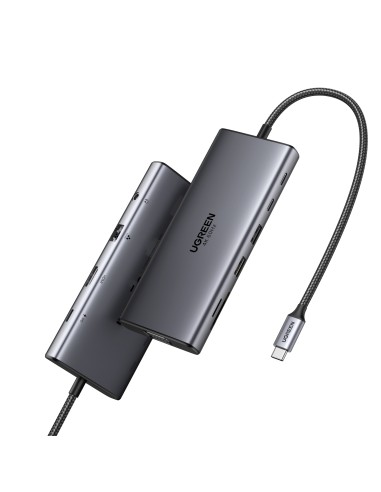 11-in-1 USB-C Hub to 3x USB-C/2x USB-A/HDMI/VGA/RJ45/SD/TF/3.5mm - Gray Acoplamiento Base Gris