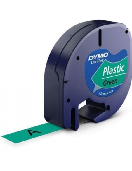 Cinta dymo letratag plastico negro verde 12mmx4m