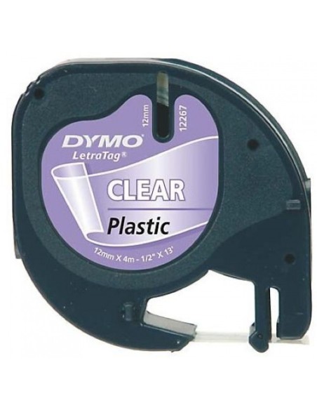 CINTA DYMO LETRATAG PLASTICO NEGRO TRANSPARENTE 12MMX4M