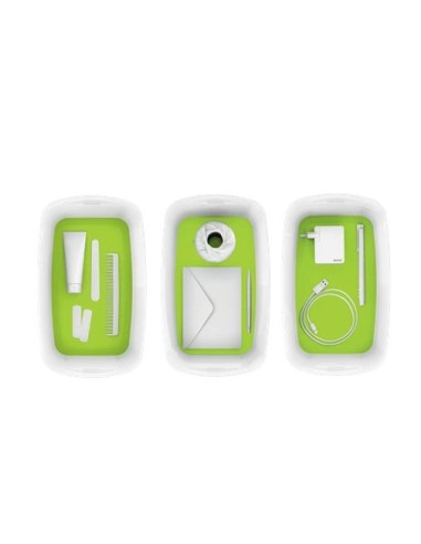 52291054 caja de almacenaje Rectangular ABS sintéticos Verde, Blanco