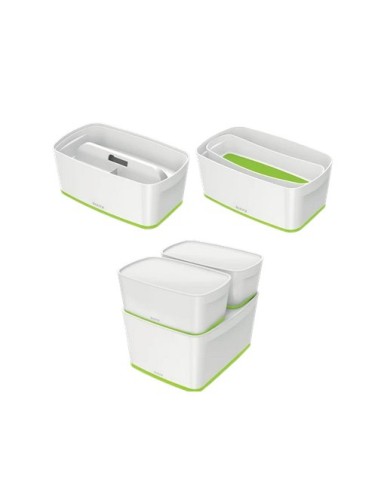 52291054 caja de almacenaje Rectangular ABS sintéticos Verde, Blanco