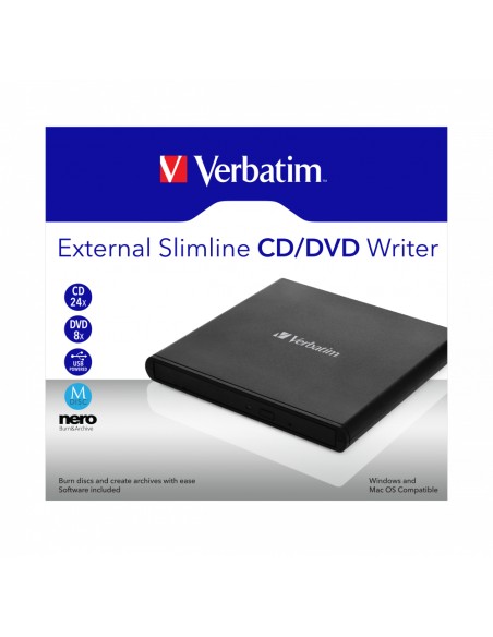 External Slimline CD/DVD Writer unidad de disco óptico DVD±RW Negro