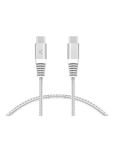 Cable de carga y datos USB-C a USB-C 60W, Power Delivery, Carga ultra rápida, Trenzado, Cubiertas reforzadas, 2m, Blanco