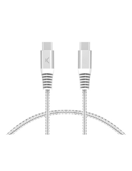Cable de carga y datos USB-C a USB-C 60W, Power Delivery, Carga ultra rápida, Trenzado, Cubiertas reforzadas, 2m, Blanco