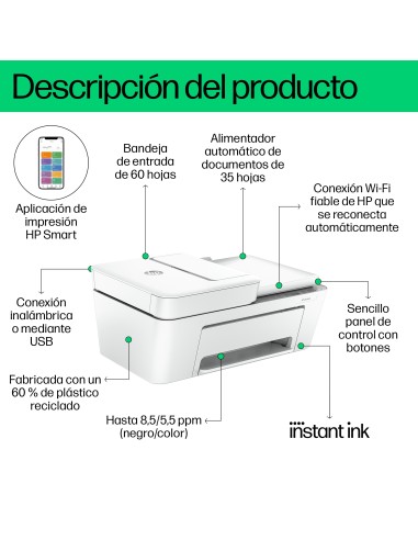 Impresora multifunción HP DeskJet 4220e, Color, Impresora para Hogar, Impresión, copia, escáner, HP+  Compatible con el servici