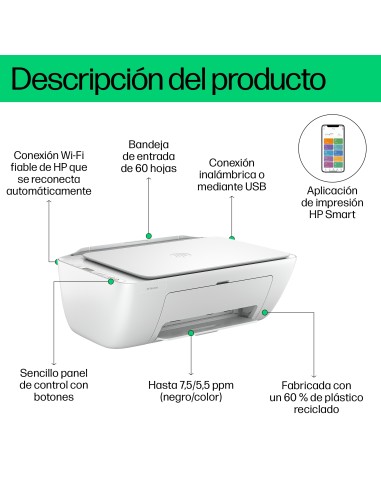 DeskJet Impresora multifunción 2810e, Color, Impresora para Hogar, Impresión, copia, escáner, Escanear a PDF