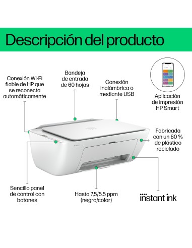 DeskJet Impresora multifunción 2810e, Color, Impresora para Hogar, Impresión, copia, escáner, Escanear a PDF