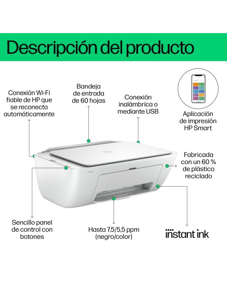 DeskJet Impresora multifunción 2810e, Color, Impresora para Hogar, Impresión, copia, escáner, Escanear a PDF