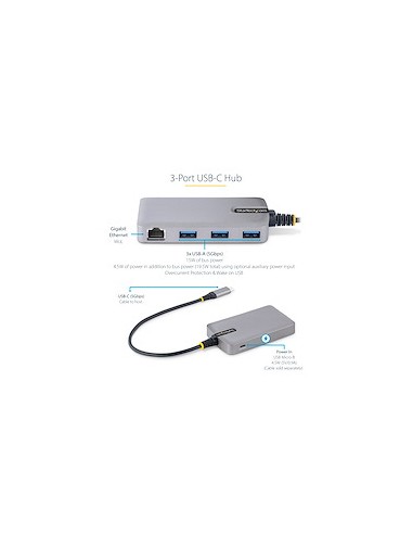 Hub USB-C de 3 Puertos USBA - USB 3.0 de 5Gbps - Alimentado por el Bus - Concentrador USB-C de 3 Puertos USB-A - Ladrón USB-C P