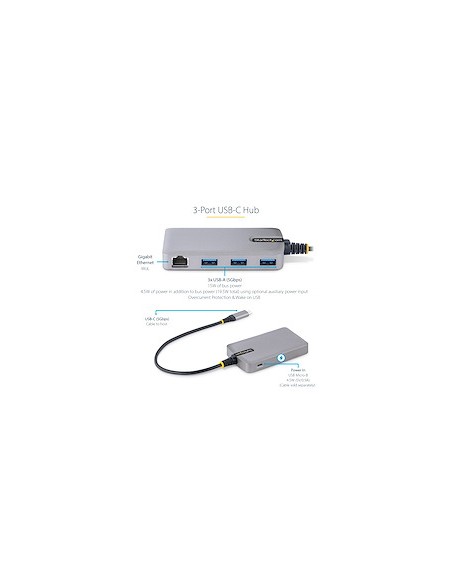 Hub USB-C de 3 Puertos USBA - USB 3.0 de 5Gbps - Alimentado por el Bus - Concentrador USB-C de 3 Puertos USB-A - Ladrón USB-C P