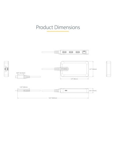 Hub USB-C de 3 Puertos USBA - USB 3.0 de 5Gbps - Alimentado por el Bus - Concentrador USB-C de 3 Puertos USB-A - Ladrón USB-C P