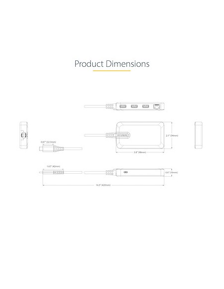 Hub USB-C de 3 Puertos USBA - USB 3.0 de 5Gbps - Alimentado por el Bus - Concentrador USB-C de 3 Puertos USB-A - Ladrón USB-C P