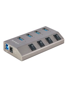 Hub USB-C Autoalimentado de 4 puertos con Interruptores Individuales - Concentrador USB 3.0 a 5 Gbps con Fuente de Alimentación