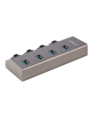 Hub USB-C Autoalimentado de 4 puertos con Interruptores Individuales - Concentrador USB 3.0 a 5 Gbps con Fuente de Alimentación