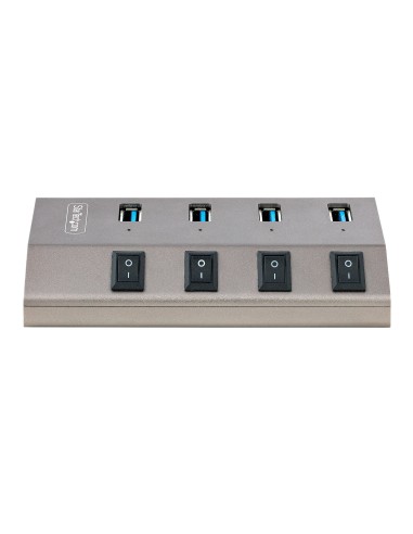 Hub USB-C Autoalimentado de 4 puertos con Interruptores Individuales - Concentrador USB 3.0 a 5 Gbps con Fuente de Alimentación