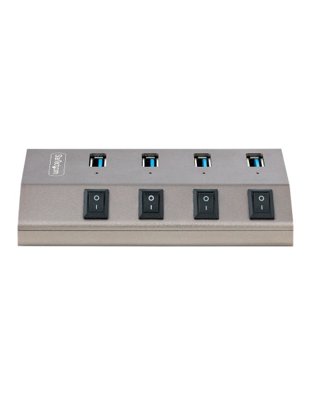 Hub USB-C Autoalimentado de 4 puertos con Interruptores Individuales - Concentrador USB 3.0 a 5 Gbps con Fuente de Alimentación