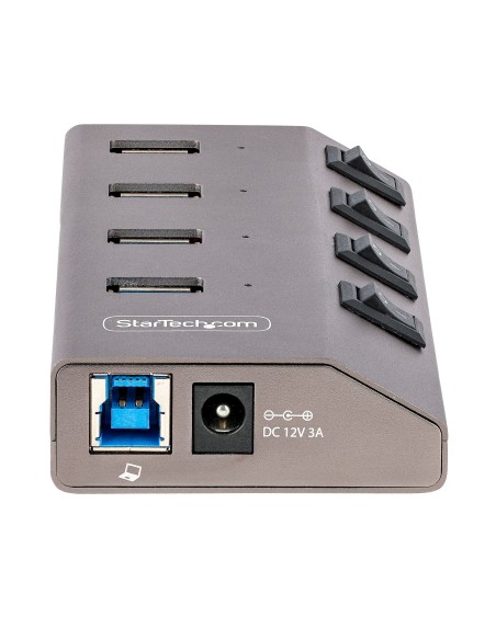 Hub USB-C Autoalimentado de 4 puertos con Interruptores Individuales - Concentrador USB 3.0 a 5 Gbps con Fuente de Alimentación